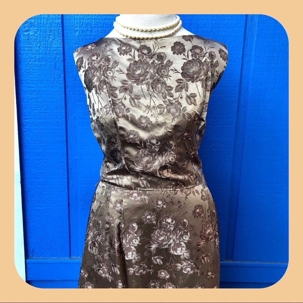 ⚜️VINTAGE Cream Satin Jacquard Cocktail Dresss⚜️